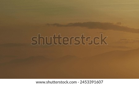 Sunrise Sky With Mountains. Natural Sunrise On Silhouette Shadow Dark Mountains.