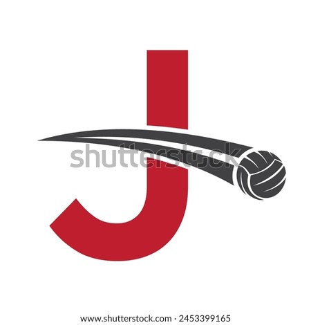 Volleyball Logo On Letter J Concept With Moving Volleyball Symbol. Volleyball Sign