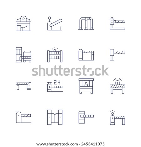 Parking barrier icon set. Thin line icon. Editable stroke. Containing barrier, fence, security, parking, architectureandcity, lock, parkingbarrier, roadbarrier. Royalty-Free Stock Photo #2453411075