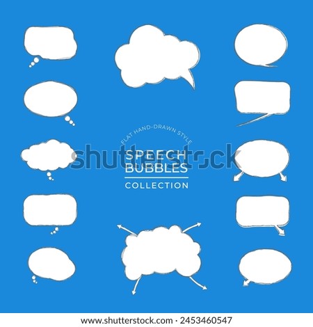 Set of flat outlined hand drawn style speech bubbles clip art collection