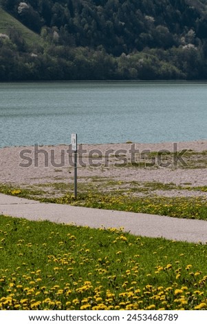 lakeshore with beach in springtime Royalty-Free Stock Photo #2453468789