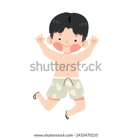 cartoon boy in swimsuit jumping