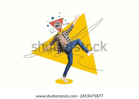 Sketch image composite photo collage of headless person incognito walk make step triangle instead head eye spy look watch geometry maths Royalty-Free Stock Photo #2453475877