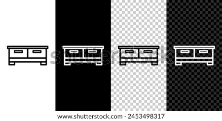 Set line Chest of drawers icon isolated on black and white background.  Vector