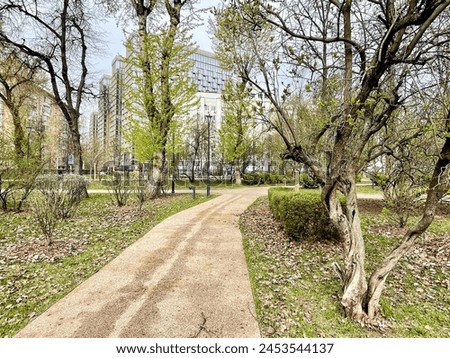 Moscow, Russia, April, 18, 2024.December Uprising Park in Moscow in cloudy spring weather Royalty-Free Stock Photo #2453544137
