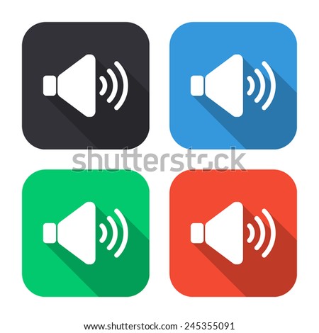 speaker volume icon - colored illustration (gray, blue, green, red) with long shadow