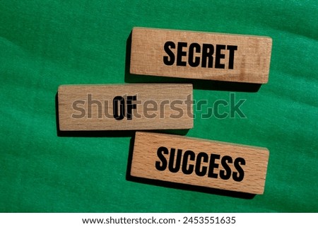 Secret of success words written on wooden blocks with green background. Conceptual secret of success symbol. Copy space.