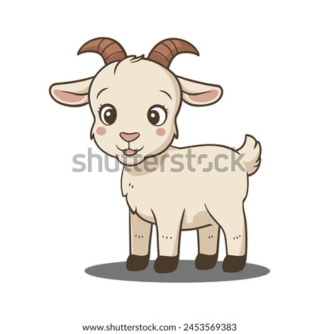 A flat cartoon illustration of a baby goat, illustration