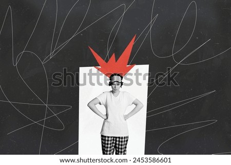 Picture collage image of unhappy upset girl dislike morning wake up isolated on painting background