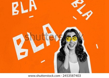 Trend artwork composite photo collage of silhouette young woman hold hand at mouth grimace talk rumors bla speech gossip news scandal Royalty-Free Stock Photo #2453587403