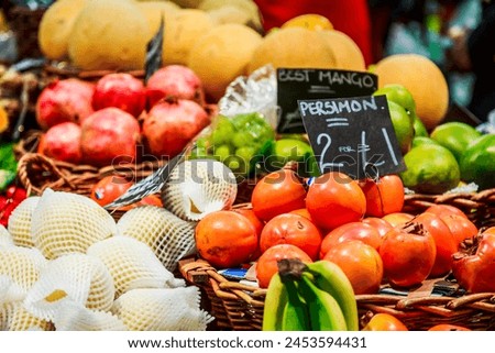 Fruit and vegetables on stall in Borough Market, Southwark, London, England, United Kingdom, Europe