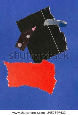 creative paper collage on blue background with black and red piece of paper. High quality photo