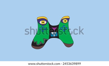 game control character design, scary face sharp teeth glaring eyes, game control