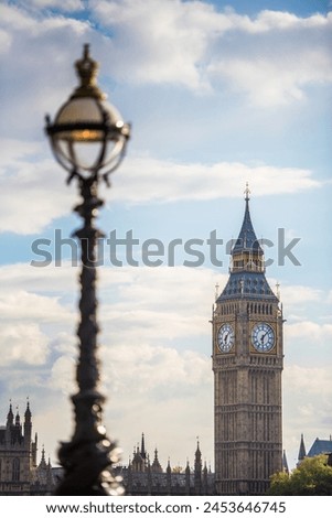 Lampposts on South Bank with The Houses of Parliament, London, England, United Kingdom, Europe