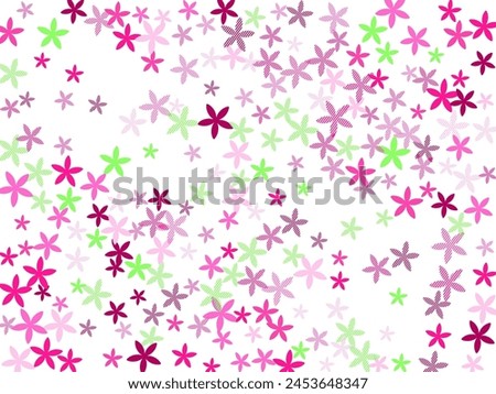 Quaker Ladies stylized flowers vector design. Little field bloom shapes scattered. Women's Day motif. Colorful flowers Quaker Ladies simplistic bloom. Stripy petals. Royalty-Free Stock Photo #2453648347