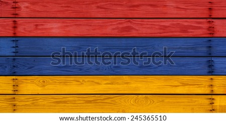 Illustration of Flag of Armenia Painted on Wood Planks.