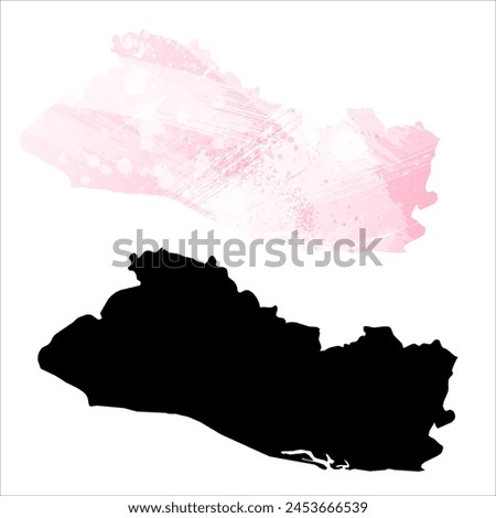 High detailed vector map. El Salvador. Set of two cards. Watercolor style. Pink color. Black card.