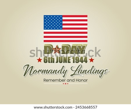 Holiday design, background with handwriting and 3d texts and national flag colors for D-Day American event, 80th anniversary celebration;