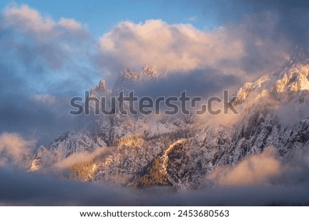 Epic winter sunset in the Lienz Dolomites, Pustertal (Puster Valley), Osttirol, Austria Royalty-Free Stock Photo #2453680563