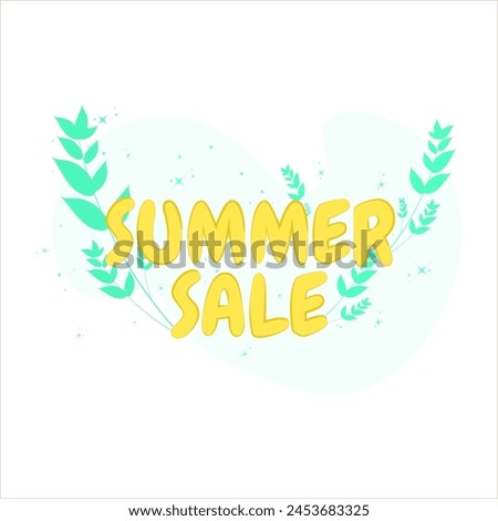 Inscription Summer Sale in yellow with green leaves and additional elements.