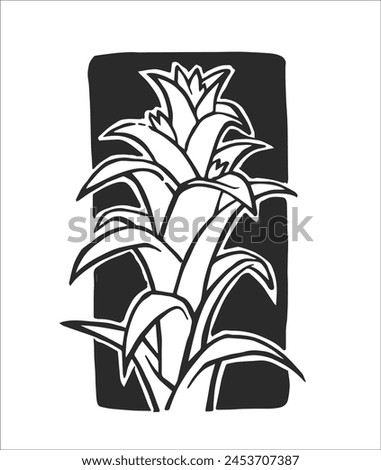 Vector hand-drawn illustration of a tropical plant isolated on a white background. A stamp with a floral element of South American nature. A sketch of the Guzmania.
 Royalty-Free Stock Photo #2453707387