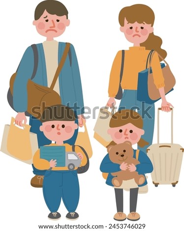 Clip art of family with too much luggage on a trip