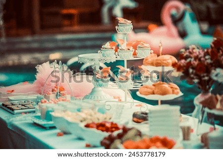 Buffet picture of a hotel with a lots of dessert options 