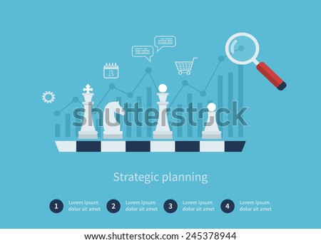 Set of flat design vector illustration concepts for data analysis, strategy planning and successful business Royalty-Free Stock Photo #245378944