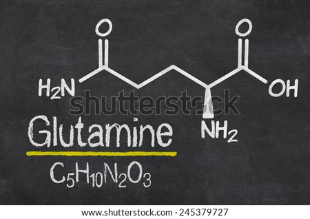 Blackboard with the chemical formula of Glutamine Royalty-Free Stock Photo #245379727
