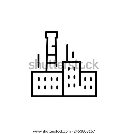 Factory icon. Simple representation of an industrial factory with smokestacks, commonly used to indicate manufacturing and industrial areas. Vector illustration Royalty-Free Stock Photo #2453803167