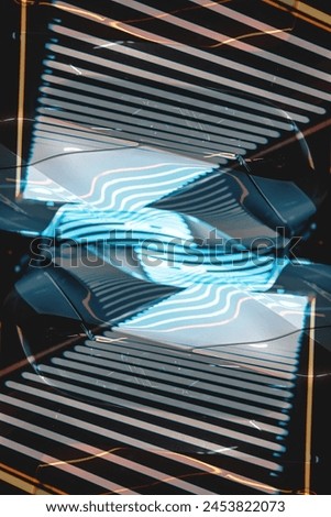 symmetry and geometry neon pattern, fractal and reflection virtual reality, abstract perspective with tech lines and glowing light