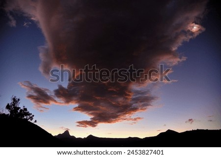 Dusk Clouds and Crescent Moon over the Mountains of Itaipava - Rio de Janeiro, Brazil