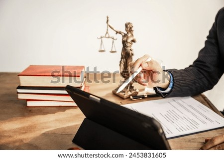 Online consulting in law leverages digital platforms for legal advice and guidance, ensuring access to justice while upholding principles of fairness, equality, accountability in legal proceedings. Royalty-Free Stock Photo #2453831605