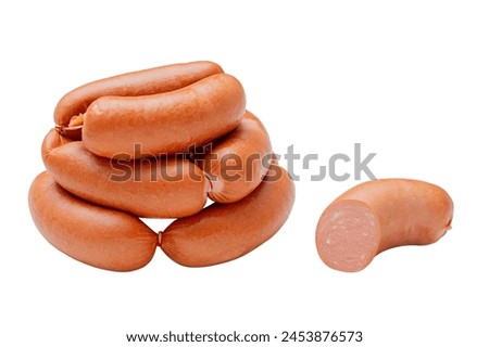 Boiled pork sausages, isolated on white background. High resolution image