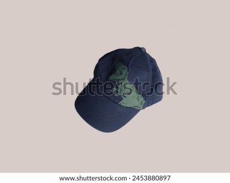 cool blue hat with a picture of a dinosaur on it