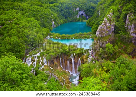 Breathtaking view in the Plitvice Lakes National Park .Croatia  Royalty-Free Stock Photo #245388445
