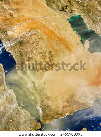 Dust storm over the Arabian Peninsula. Dust storm over the Arabian Peninsula. Elements of this image furnished by NASA. Royalty-Free Stock Photo #2453903993
