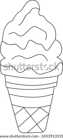 Chocolate ice cream cone vector one line continuous drawing illustration. Hand drawn linear silhouette icon. Minimal outline design element for print, banner, card, wall art poster, brochure