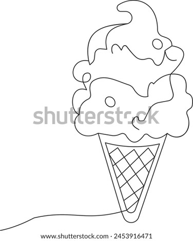 Ice cream sundae continuous line drawing set. One line art of dairy produce, milk products, food