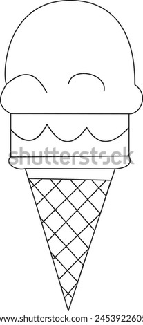 ICE CREAM LINE ART. Vector ice cream cone. Continuous Line Drawing Vector for print poster, card, sticker tattoo, tee with ice-cream in a waffle cone. One Line art black Hand Drawn simple