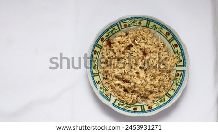 One plate of Javanese Fried Rice, with white background and copy space