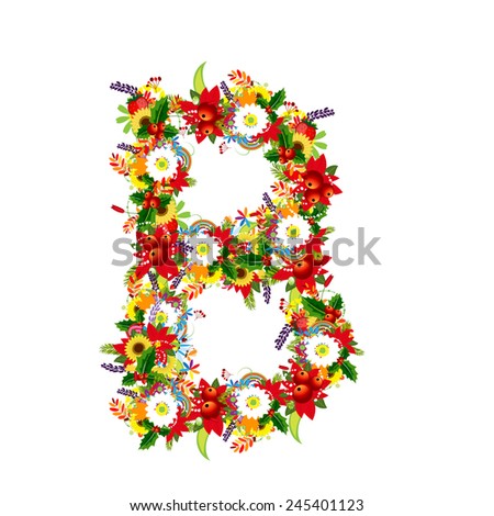 Floral letter B for your design, vector illustration