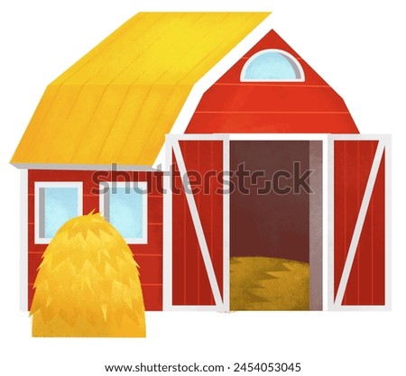 Cartoon scene with wooden farm building red barn stable house colorful planks isolated background illustration for kids