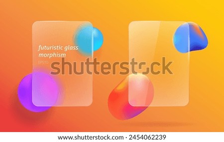Glass matte and transparent panel window as morphism modern design illustration set, glassmorphism ui interface element background for copy space text vivid futuristic image clip art