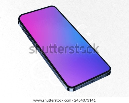 A sleek black smartphone with a blank purple screen sits centered on a clean white background. This high-resolution image is ideal for mockups, showcasing app designs, websites, or user interfaces.