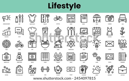 Set of lifestyle icons. Linear style icon bundle. Vector Illustration