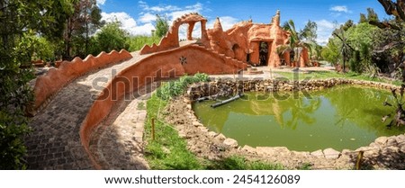 Casa Terracota, magical place, architecture and design, as well as other arts and crafts, come together. House made of clay Villa de Leyva, Boyaca department Colombia. Royalty-Free Stock Photo #2454126089