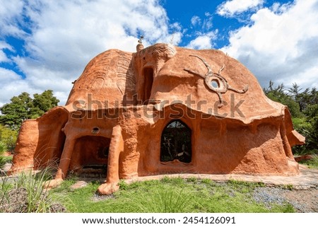 Casa Terracota, magical place, architecture and design, as well as other arts and crafts, come together. House made of clay Villa de Leyva, Boyaca department Colombia. Royalty-Free Stock Photo #2454126091