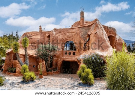 Casa Terracota, magical place, architecture and design, as well as other arts and crafts, come together. House made of clay Villa de Leyva, Boyaca department Colombia. Royalty-Free Stock Photo #2454126095