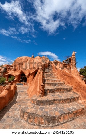 Casa Terracota, magical place, architecture and design, as well as other arts and crafts, come together. House made of clay Villa de Leyva, Boyaca department Colombia. Royalty-Free Stock Photo #2454126105